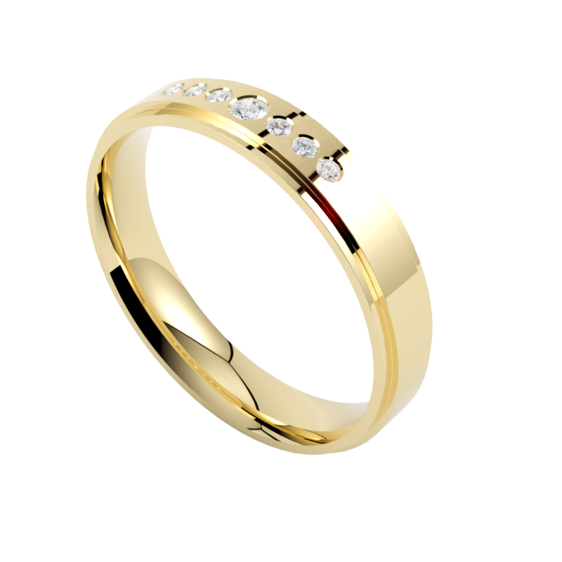 Żółta obrączka ślubna z oprawą diamentów w stylu modern classic